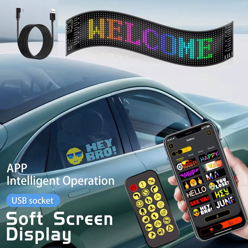 ✨2026 Intelligent LED Matrix Screen – Custom Car Animation & Text Display🚗