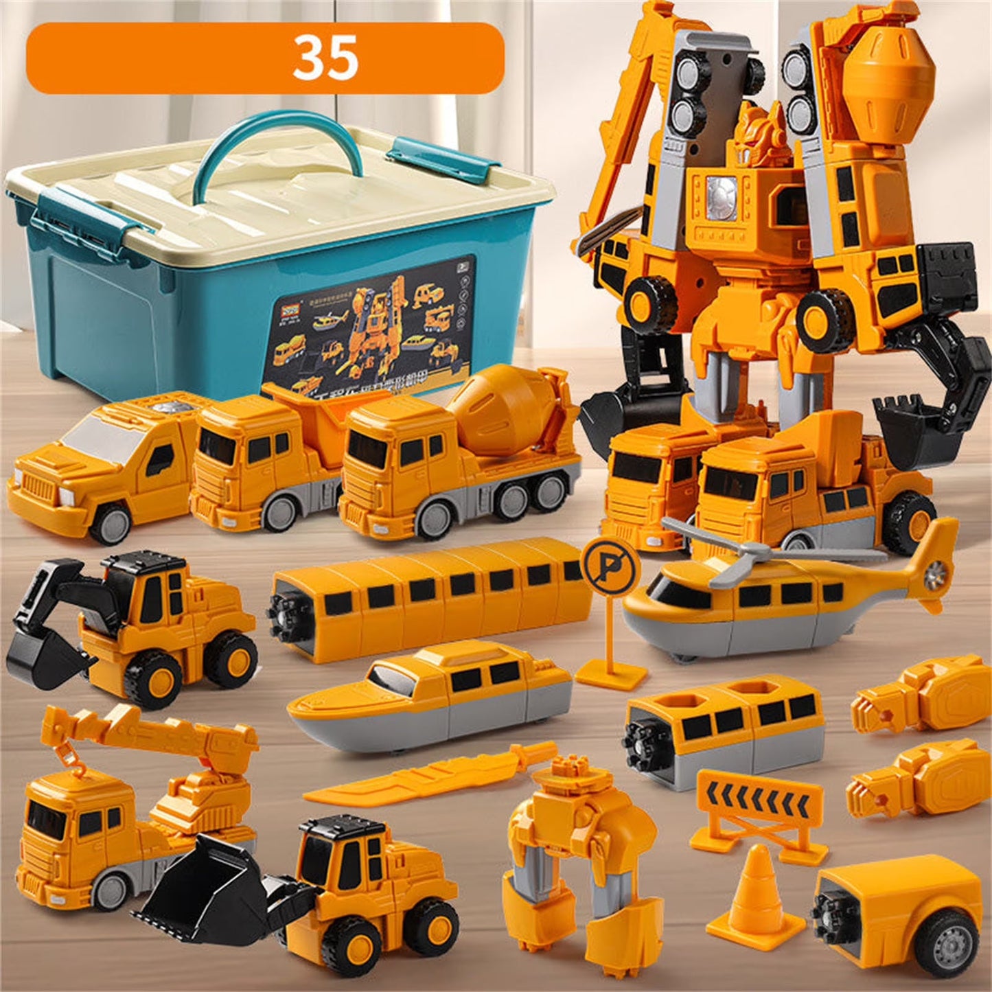 Magnetic Transformable Robot Car Building Set, 6-in-1 Engineering Vehicle STEM Toy with Storage Box, Educational Gift Ages 6+