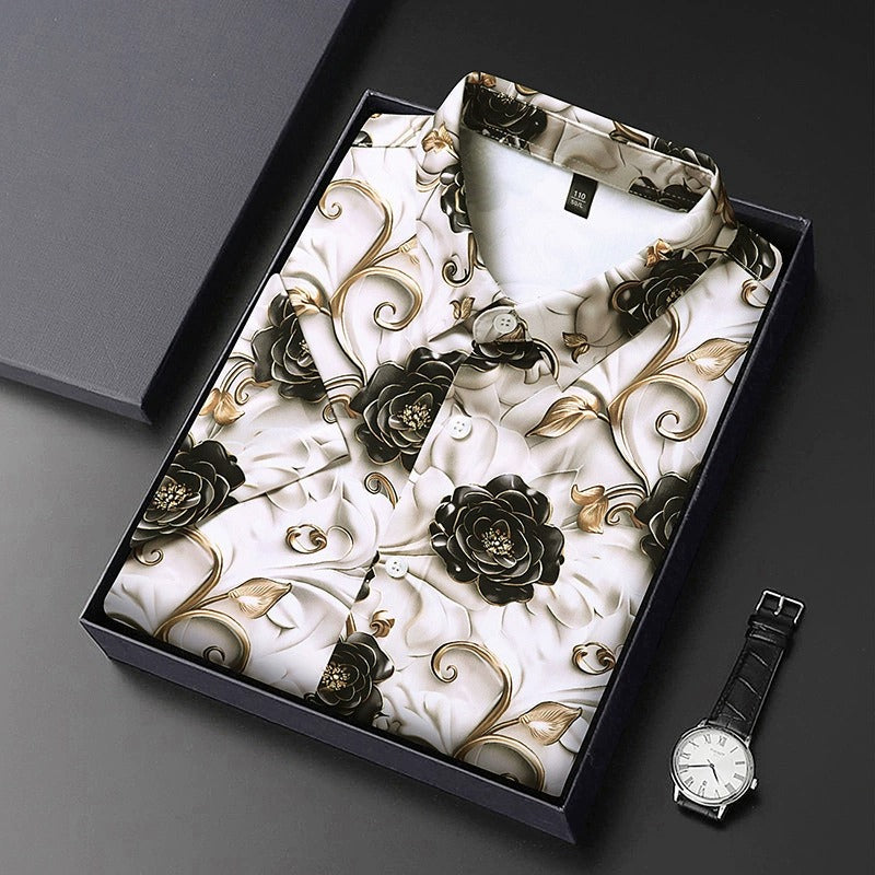 Luxury Black & Gold Floral Short Sleeve Shirt✨
