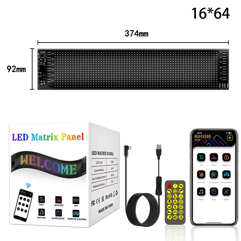 ✨2026 Intelligent LED Matrix Screen – Custom Car Animation & Text Display🚗