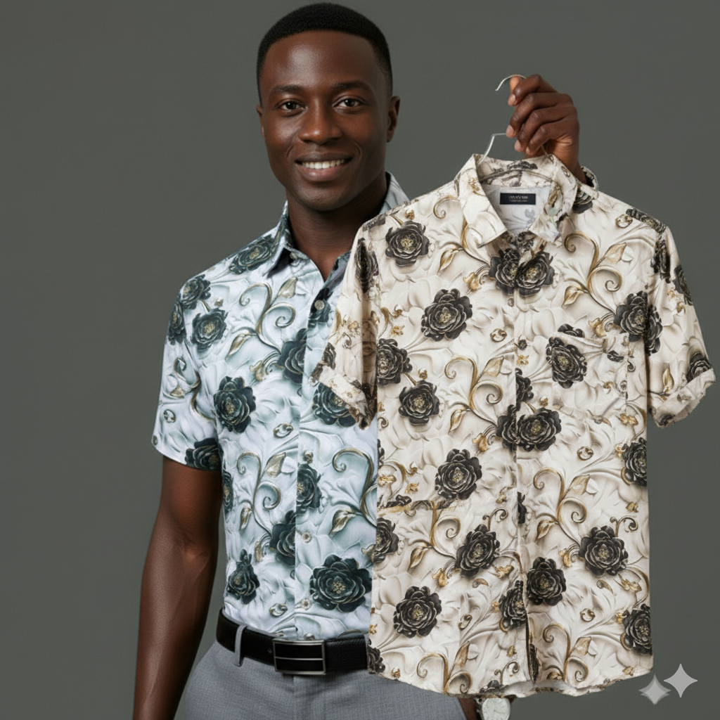 Luxury Black & Gold Floral Short Sleeve Shirt✨