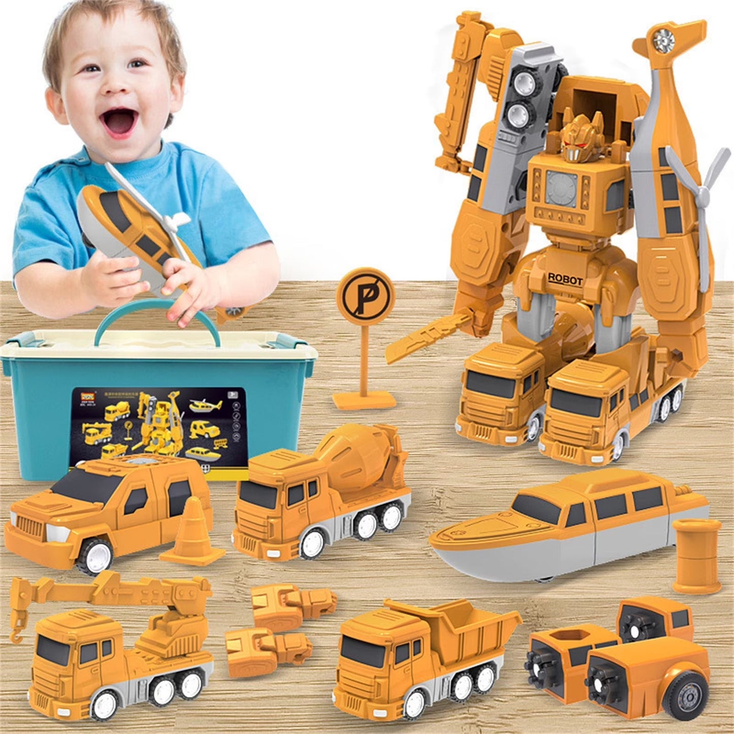 Magnetic Transformable Robot Car Building Set, 6-in-1 Engineering Vehicle STEM Toy with Storage Box, Educational Gift Ages 6+