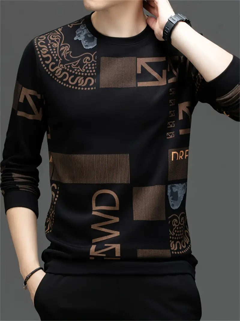 Men's Luxury Black Printed Sweatshirt – Modern Streetwear Style💫