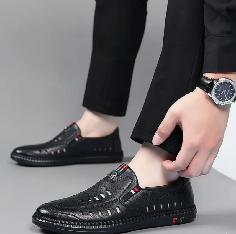 Men’s Breathable Leather Loafers – Casual Slip-On Shoes