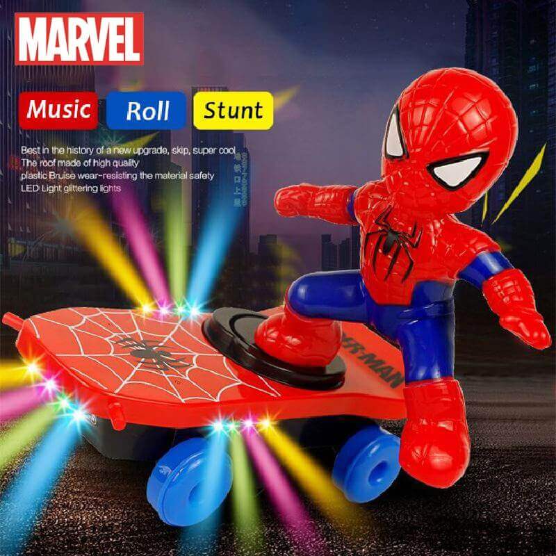 Spider-Man Stunt Scooter Toy - Electric Music, Flip Rotation, Skateboard for Kids
