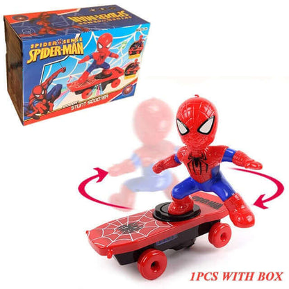 Spider-Man Stunt Scooter Toy - Electric Music, Flip Rotation, Skateboard for Kids
