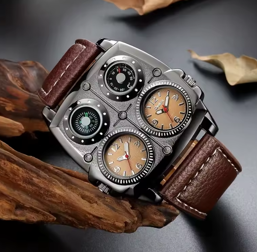Montre Classique avec Bracelet en Cuir Véritable