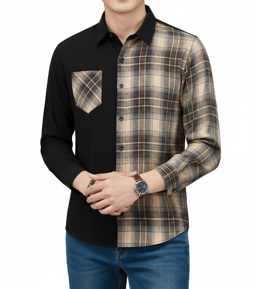 Men's two-tone black and checked shirt – modern chic style