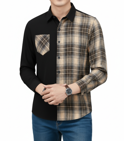 Men's two-tone black and checked shirt – modern chic style